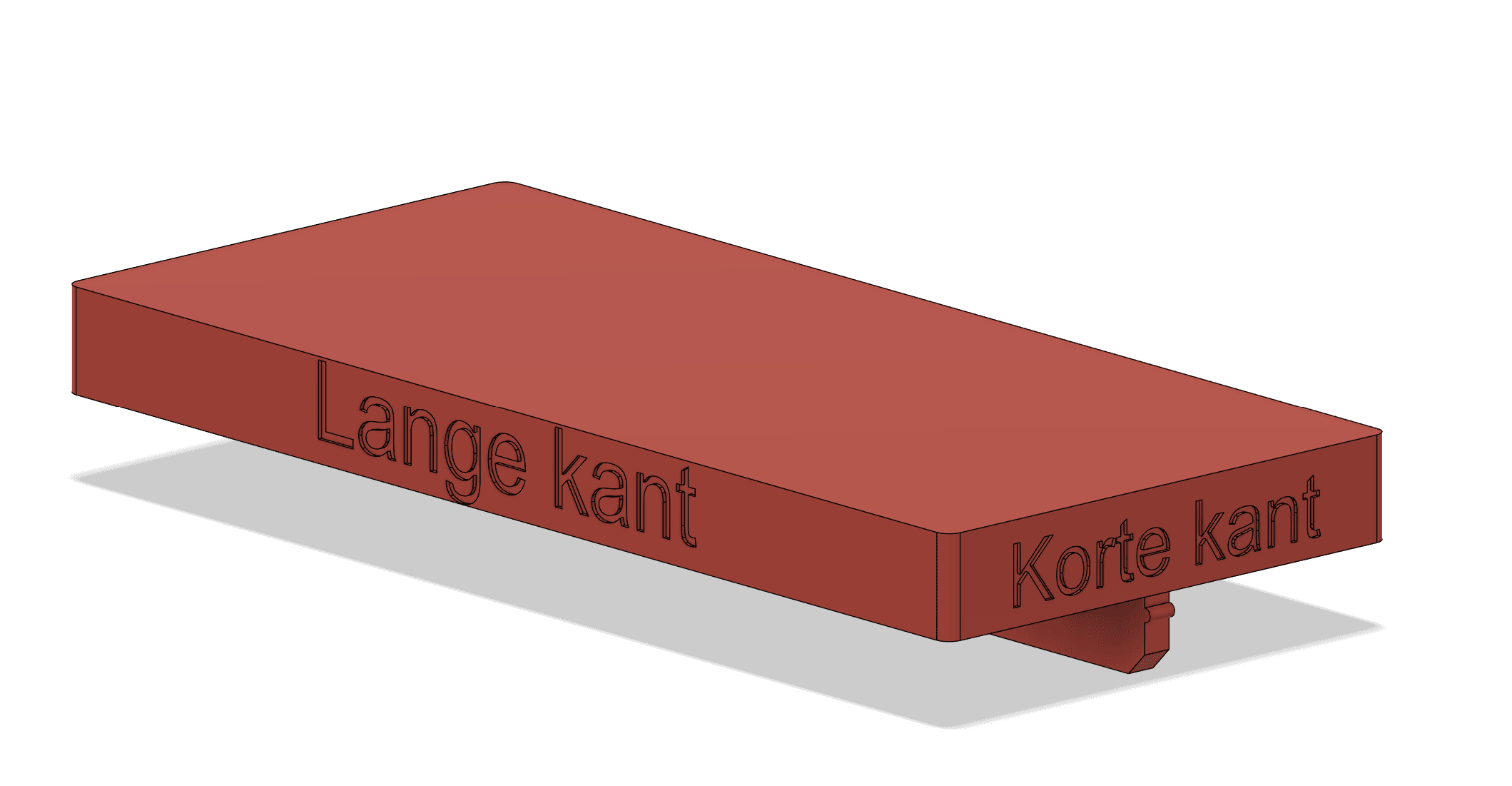 Rendered box lid showing text placement on the long and short sides